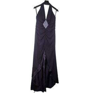 Mori Lee Madeline Gardner Halter Gown Dress 14 Black Long Sequined Bridesmaid